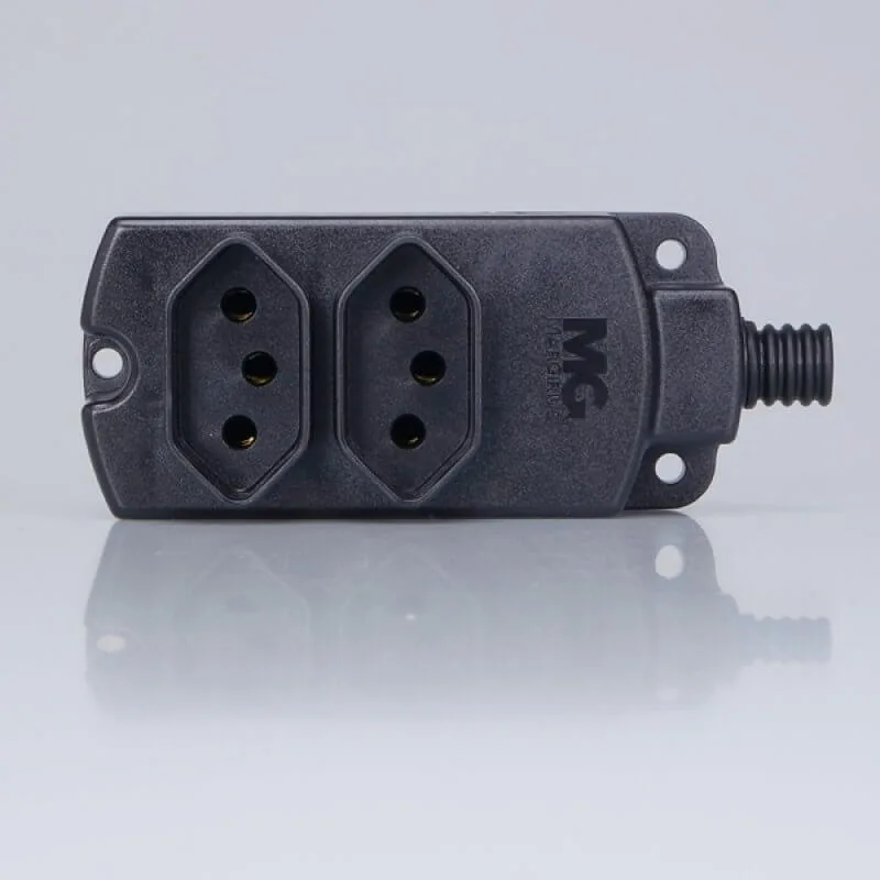 Tomada Régua Barra Multipla Com Duas Tomadas 2P+T 10A Preto Margirius